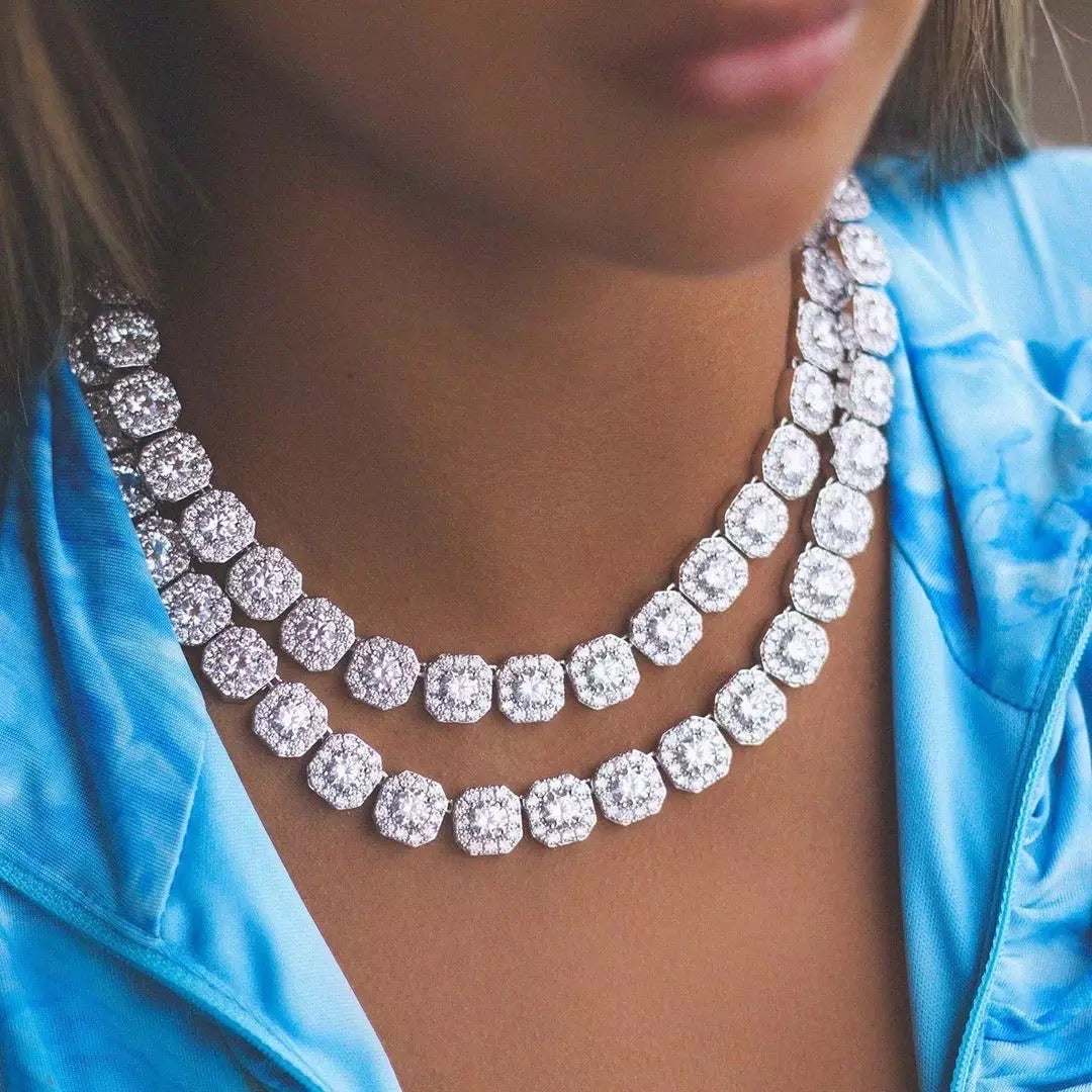 Cluster Diamonds Tennis Necklace (Unisex)